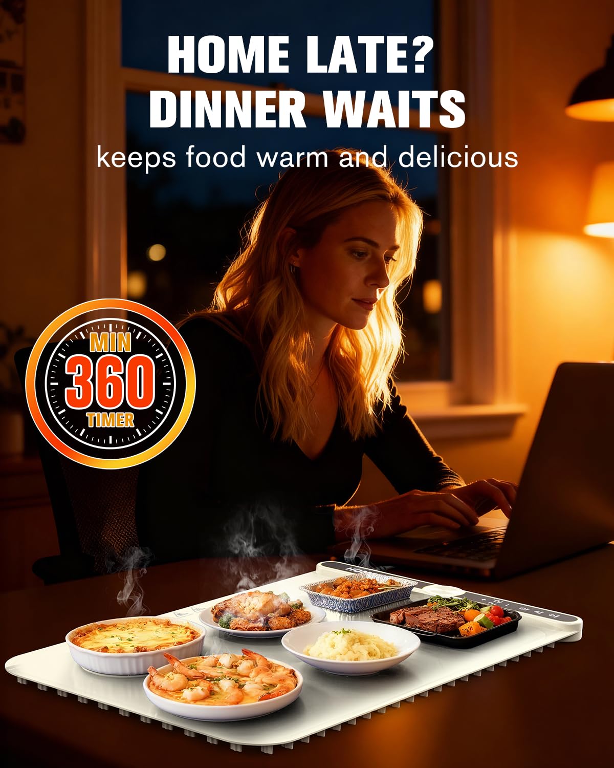 Food Warming Mat, Rapid Heating Electric Warming Tray with 9 Temp Setting and 6 Hours Timer,Foldable Warming Trays for Food, Portable Food Warmers for Parties Buffet, Beige