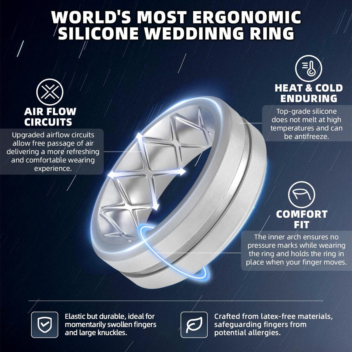 Egnaro Men's Silicone Rings, 8mm Wide Two Tone Rubber Wedding Band for Him