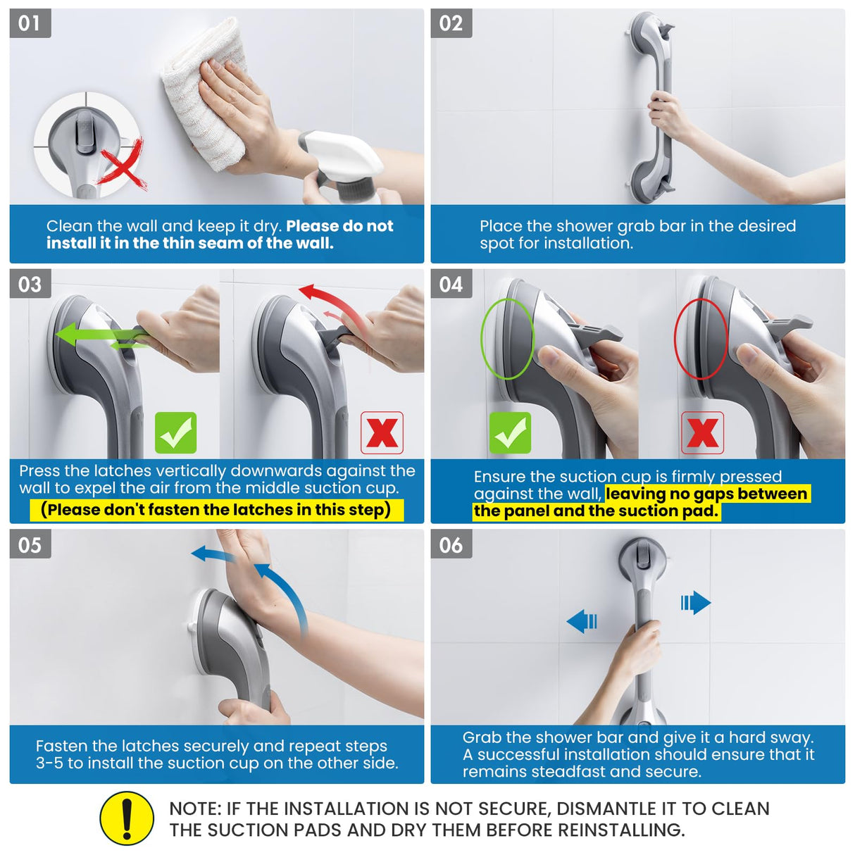 LEVERLOC Shower Grab Bars 2 Pack, Suction Grab Bar Easy to Install Shower Handle for Bathroom Removable Handrails for Seniors Elderly Heavy Duty Safety Grip Waterproof Drill Free, Silver