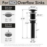 KES Bathroom Sink Drain Without Overflow Vessel Sink Lavatory Vanity Pop Up Drain Stopper Matte Black for 1.6"-1.9" Sink Hole, All Metal Rustproof Brass and 304 Stainless Steel, S2008D-BK