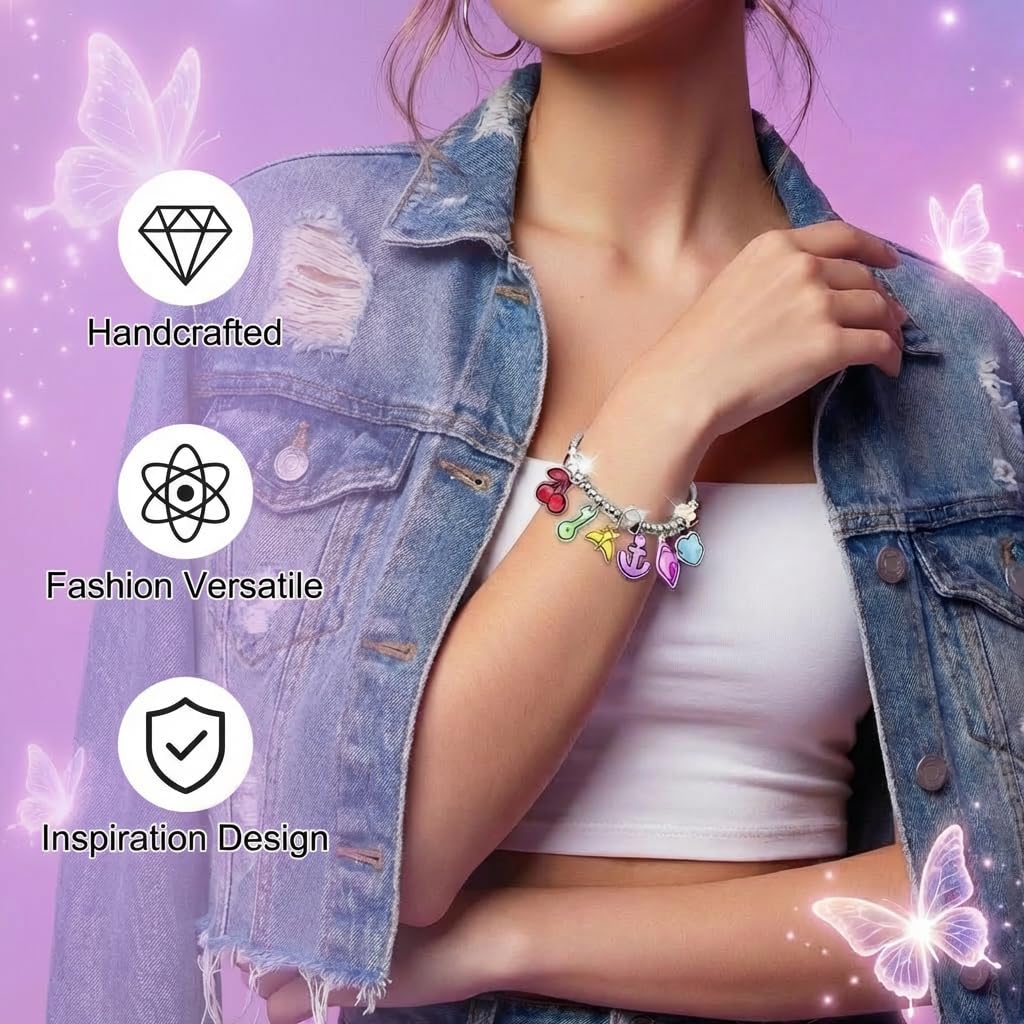 Bracelets Inspired by KATSEYE Merch for Fans, Guardian Shield, Limitless Key, Stellar Tiara, Dual Cherry, Dream Anchor, Soothing Shell with Pink K-pop Style Card for Concert Outfits Gifts (7.5, Inches)