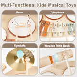 Drum Set for Toddler - Toys for 2 3 4 Year Old Girls Boy Gifts - 9 in 1 Wooden Montessori Musical Instruments with Xylophone for Kids 3-5, Christmas Birthday Gifts for Toddlers 2-4