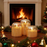 Homemory Glass Flameless Candles, Battery Operated Plliar Candles Realistic Flickering, LED Electric Light with Remote and Timer for Home, Christmas Decoration, Gold, Set of 3