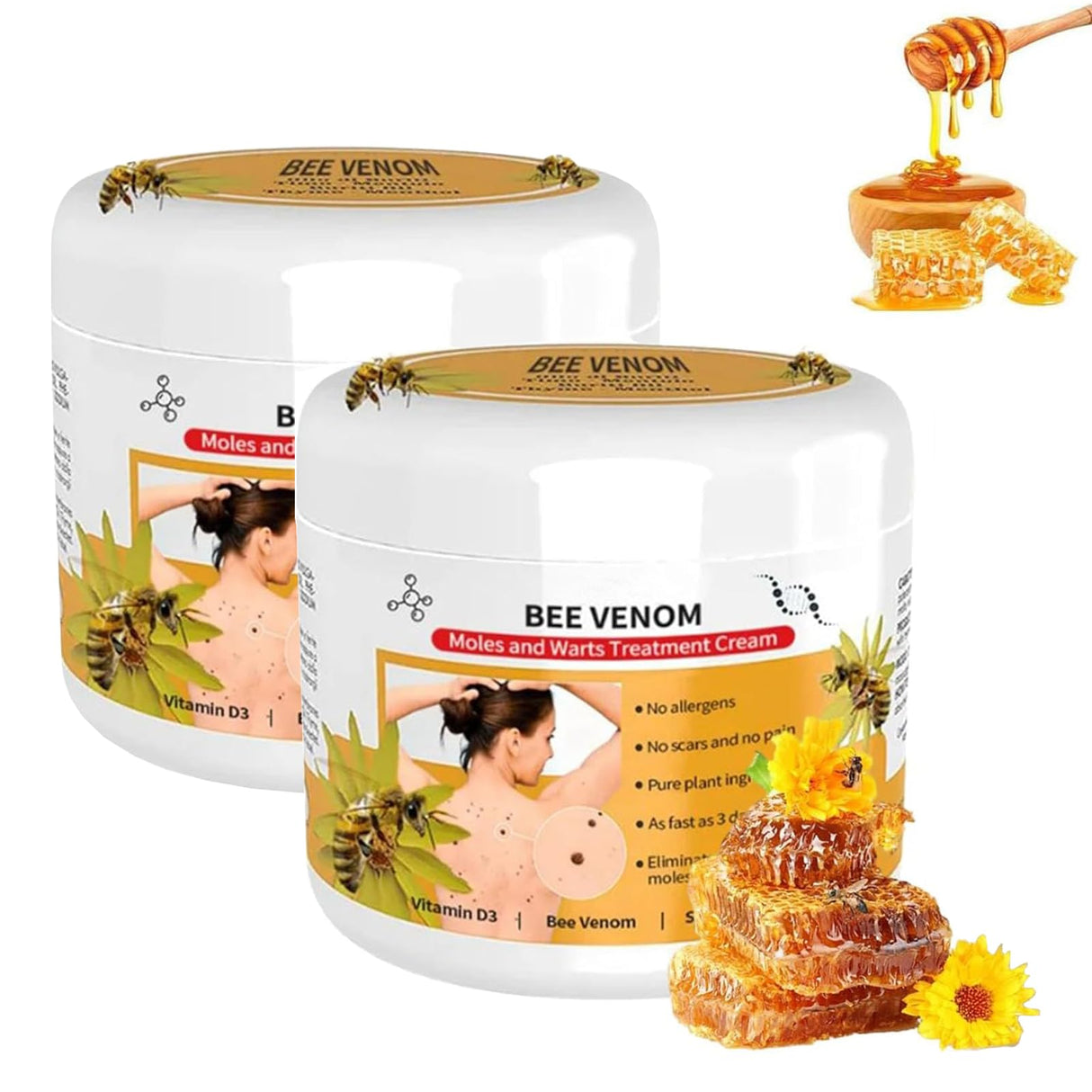 Lenaro Bee Venom Wart and Tag Remover, Lenaro Bee Venom Mole and Wart Treatment Cream, Tag Recede Bee Venom for Skin(2pcs)