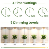 LBW Grow Lights for Indoor Plants, 6.3" Full Spectrum Plant Light with Base, 65" Height Adjustable Grow Lamp, 6/8/12/16H Auto Timer, 3 Colors, 5 Dimmable Levels, for Tall Large Plants, Bamboo Grain
