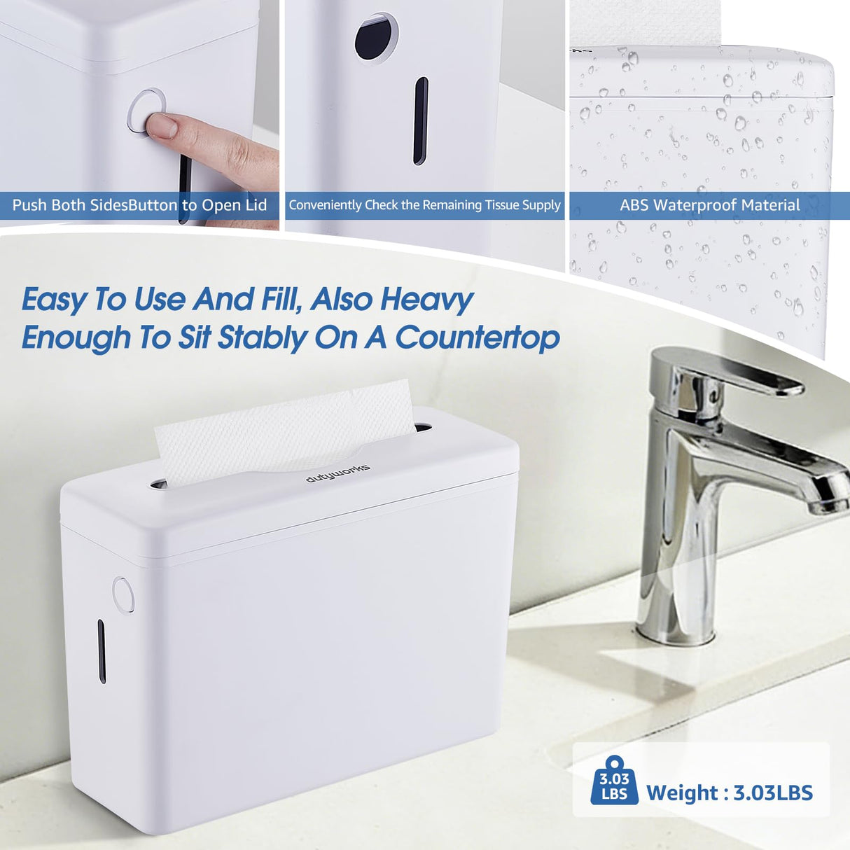 DUTYWORKS Paper Towel Dispenser Countertop, Large Capacity 200 Sheets, Non-Slip Base, Paper Towel Dispenser Compatible with Multifold, Z-Fold Towels, Ideal for Bathroom, Kitchen & Commercial Use