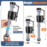 Teviora Universal Toilet Flusher Replacement Kit, Water-Saving & Height Adjustable Fill Valve, 2-Inch Flapper, Quiet & Anti-Siphon Toilet Repair Kit Inside Tank, Easy to Install (Black, 1-Pack)