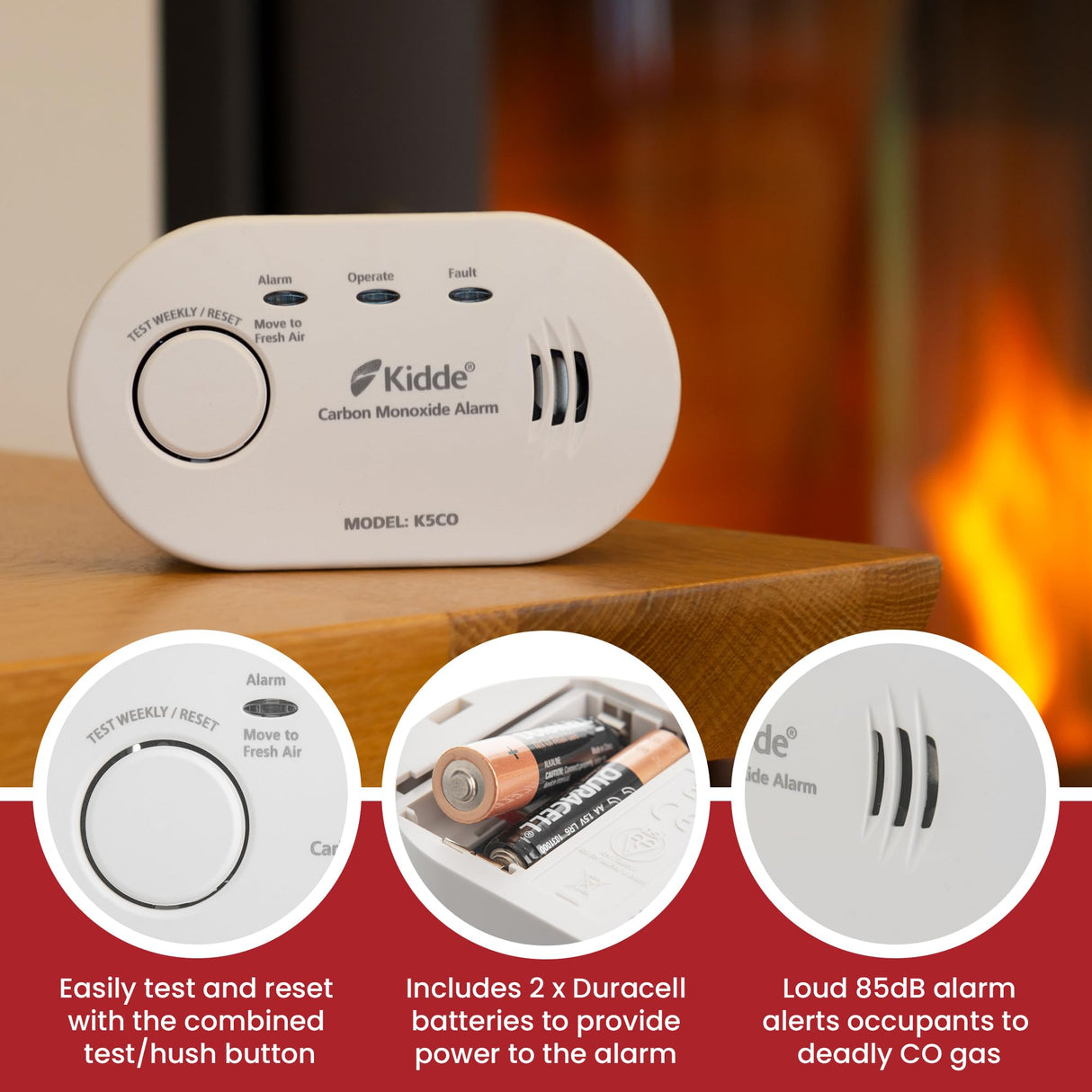 Kidde 5CO Carbon Monoxide Alarm and Detector with AA Batteries - 10 Year Sensor Life CO Alarm for Home