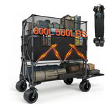 Double Decker Wagon with Retractable Mesh & Tailgate - 560Lbs Load Heavy Duty Foldable Collapsible Wagon Cart with Wheels for Camping, Groceries, Sports (Black)