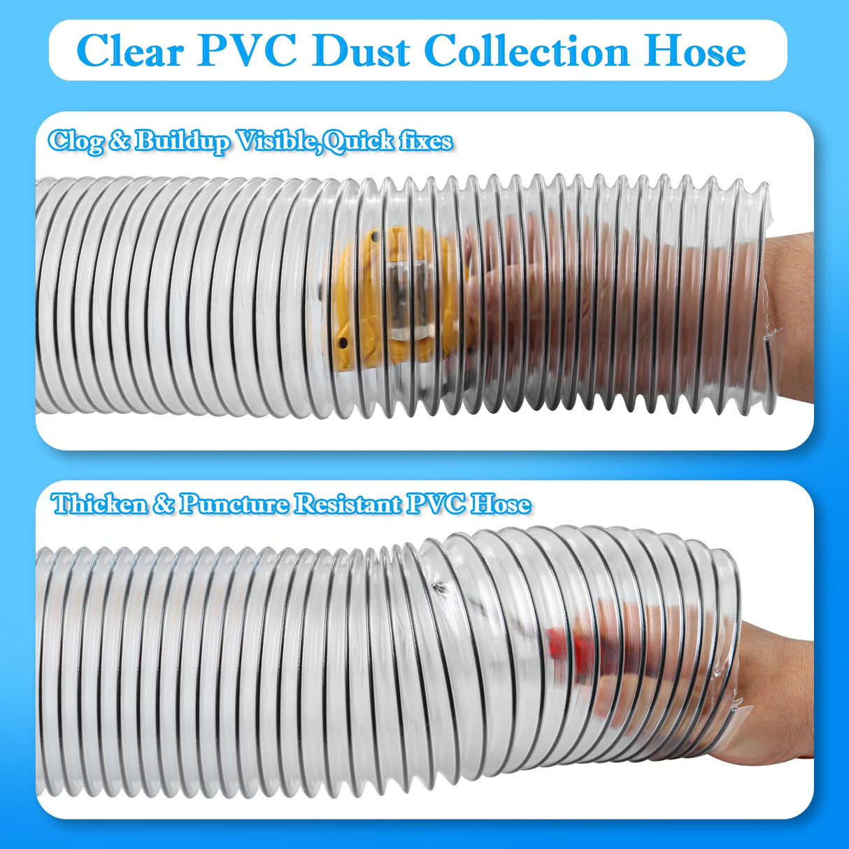 2-1/2" x 20' PVC Dust Collection Hose,2.5 Inch Dust Collector Hose,Dust Vacuum Hose Tube Pipe Flexible Clear PVC Fume Hose w/Carbon Steel Wire for Woodworking,Workshops,Dust Collectors