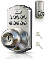 Veise KS03 Keypad Door Knob Lock, Keyless Entry Digital Lock with Handle, Electronic Smart Knob for Front Door & Bedroom, Easy Install, Auto Lock, Passage Mode, Anti-Peeping Password, Satin Nickel