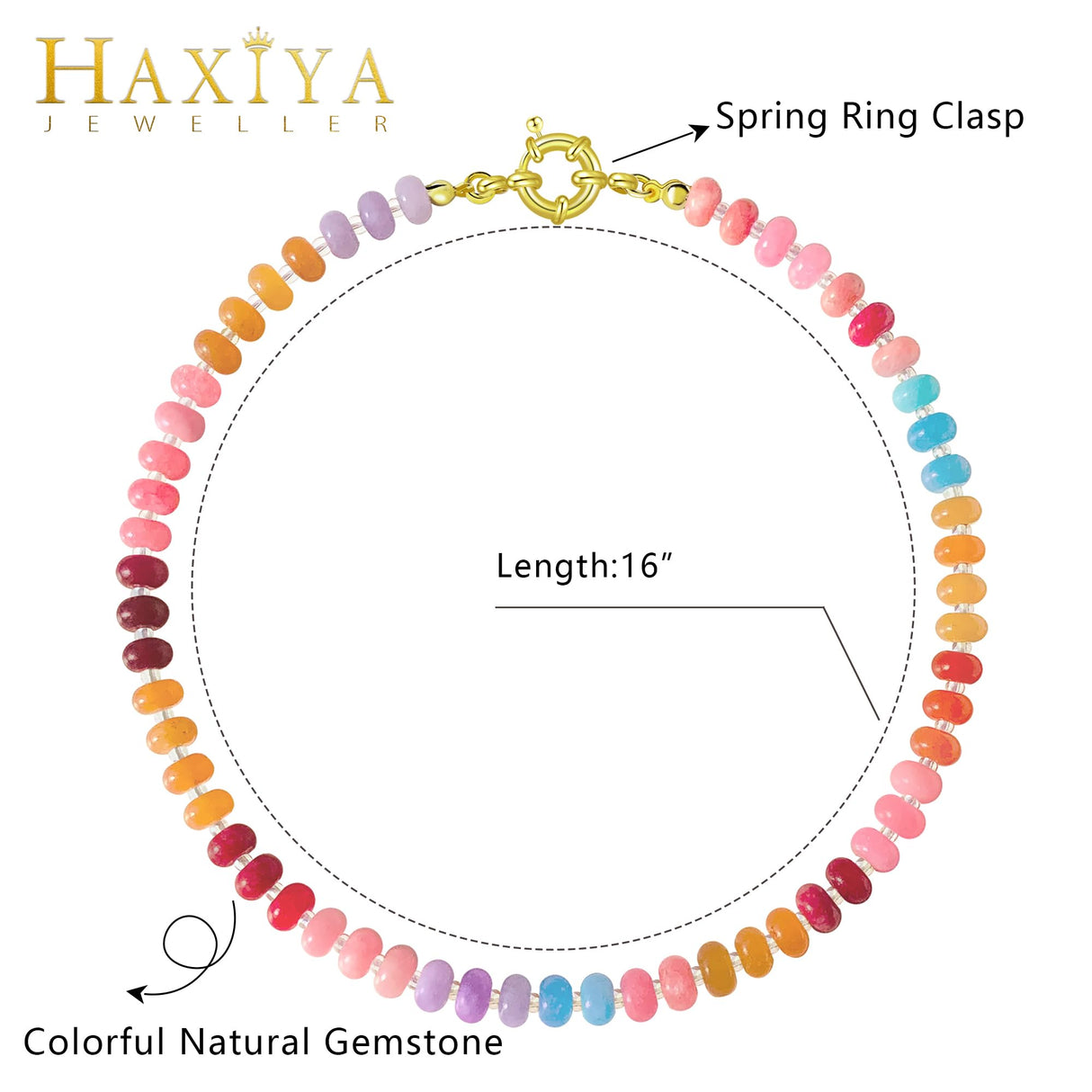 HAXIYA Colorful Beaded Gemstone Necklace for Women Boho Choker for Beach