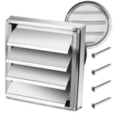 Funmit 6'' Metal Dryer Vent Cover, 7"x7" Outside Dimensions with Metal Mesh Screen, Outdoor Stainless Steel Louvered Vent Cover Includes 4 Screw for Easy Installation