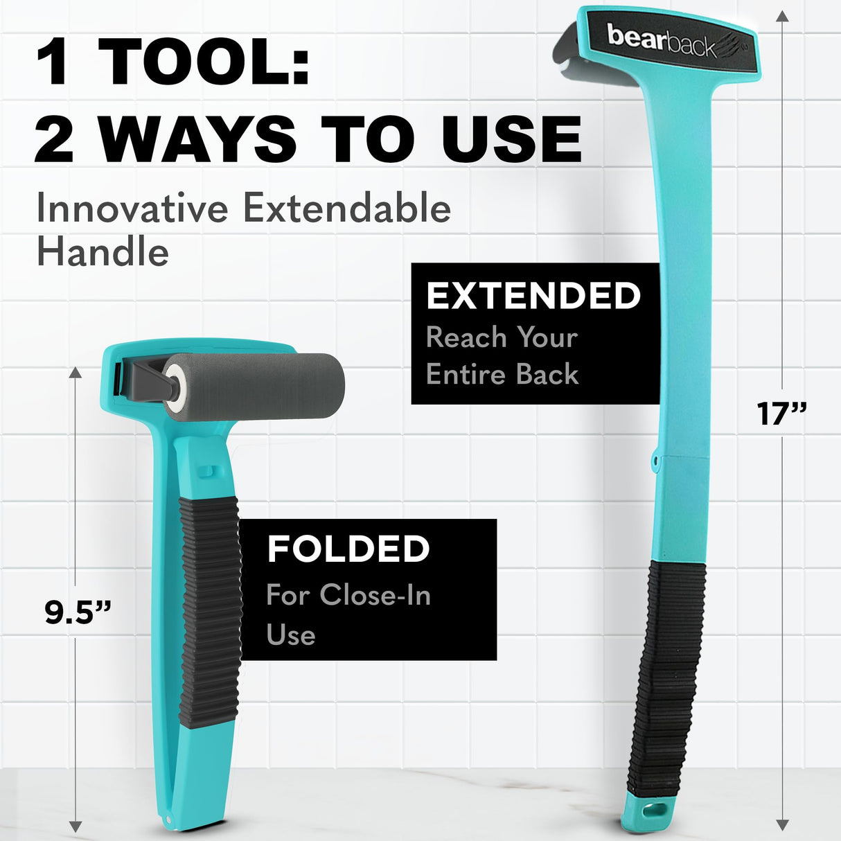 bearback Lotion Applicator for Back & Body – Apply Lotion, Cream, Sunscreen, Self Tanner, Medication, Ointment – Long Reach Folding Handle Roller – American Small Business (Teal)