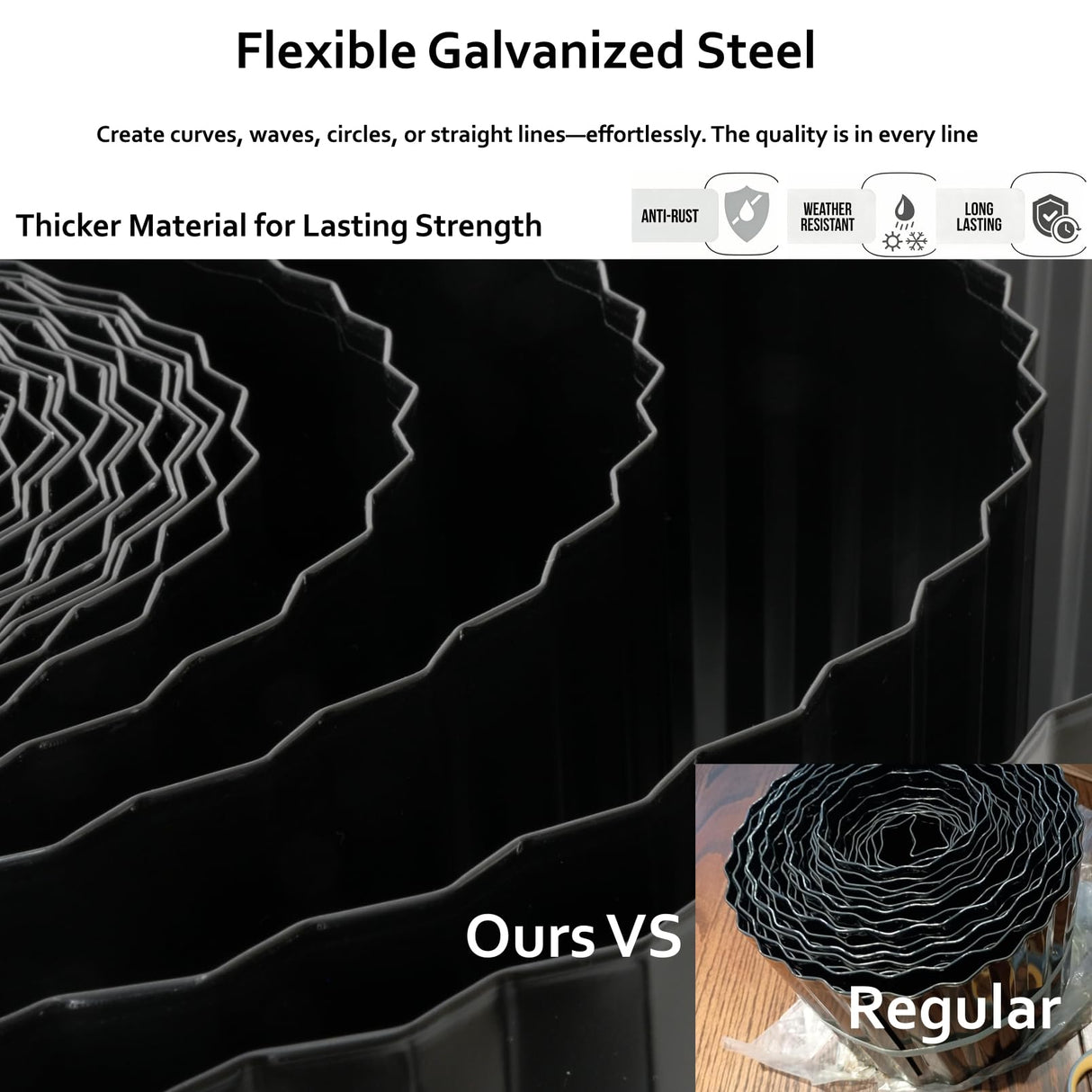 Anleolife Galvanized Steel Garden Landscape Edging Roll, 60FT x 8" Black