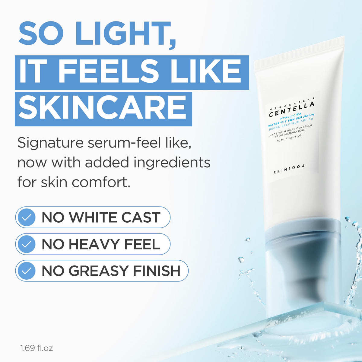 SKIN1004 Hyalu-Cica Water-Fit Sun Serum UV, SPF 50 Sunscreen, 1.69 fl.oz