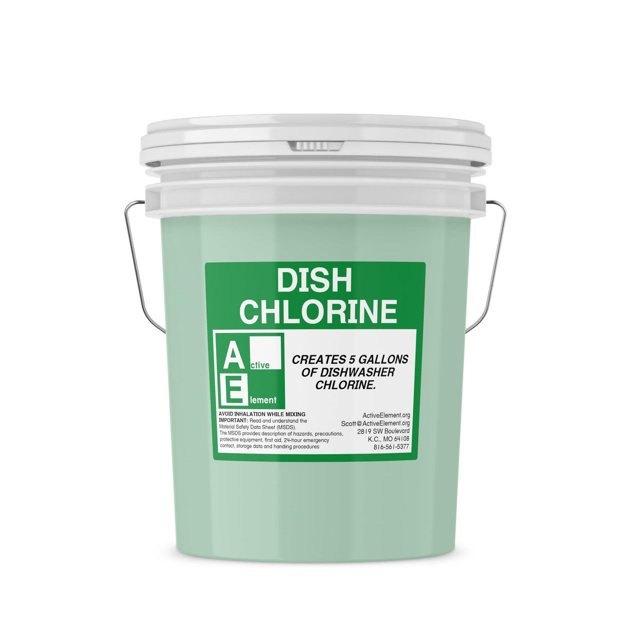 Active Element Dish Chlorine Concentrate - Food Contact Surfaces- Commercial Dishwasher - No Rinse - Food Service Kitchen - Multi-Use - Makes one 5-Gallon Pails (Diluted Further to 1,280 Gallons)