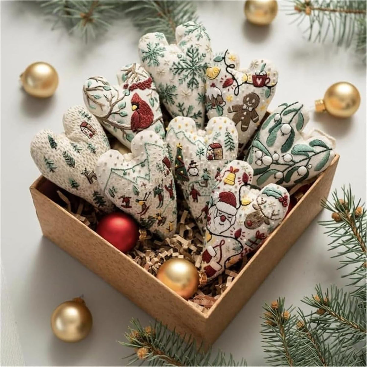 Froklic New Christmas Embroidery Kits, DIY Heart Shaped Hand Christmas Tree Embroidered Ornament Kit, Nativity Cross Stitch Kit for Winter Pattern Embroidery Decoration (with Needles-8PCS)