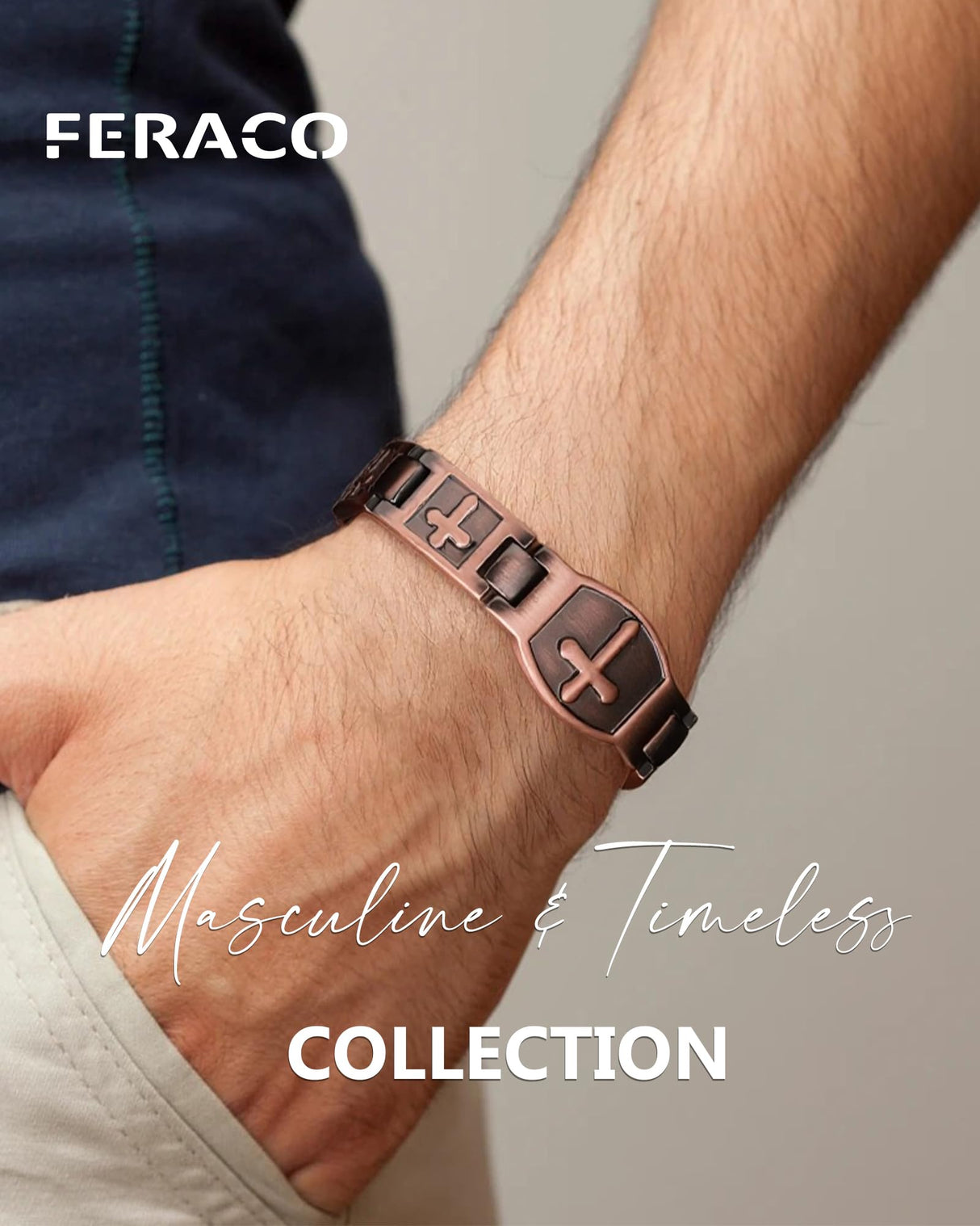 Feraco Copper Cross Bracelet for Men,Magnetic Therapy Christian Bracelets