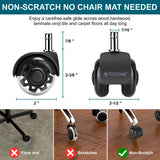TICONN Office Chair Caster Wheels 2" Dual Wheels Set of 5 for Tile and Hardwood Floors, Universal Fit for Most Chairs (Transparent)