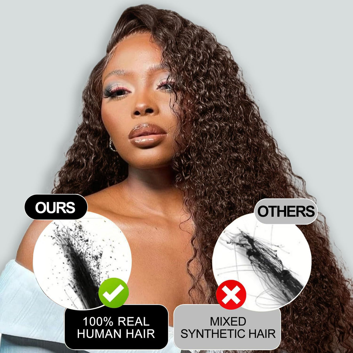 Aonou 200% Density Chocolate Brown Deep Wave Lace Front Wigs Human Hair 13x6 Deep Curly Human Hair Wigs for Women HD Transparent Lace Frontal Wet and Wavy Wigs Pre Plucked 100% Virgin Hair 28inch