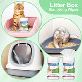 Breling 2 Pack Litter Box Scrubbing Wipes 120 Count Pets Cat Litter Box Cleaning Wipes Unscented Removes Stains Easily for Pet Cleaning Supplies