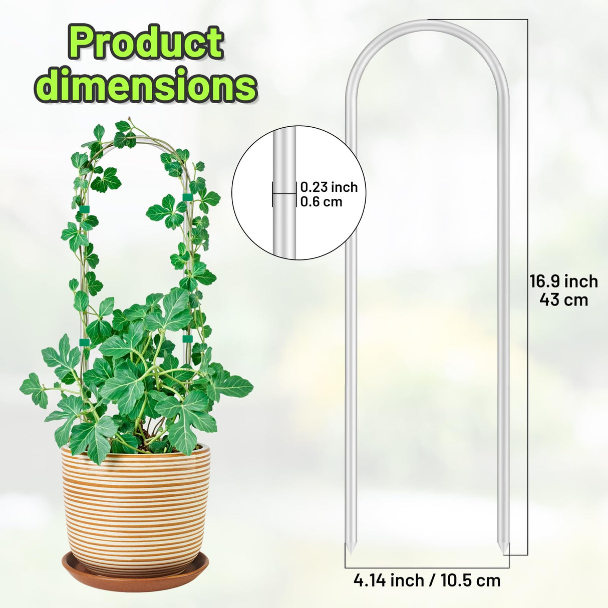 Vokvaktak 6 Pack U-Shape Acrylic Plant Trellis for Indoor Climbing Plants, 16 Inch Small Plant Trellis, Potted Plant Climber Support for Pothos, Vine Ivy, Houseplant