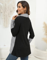 Miusey Cable Knit Sweater Lightweight Sweaters for Women Cozy Sweatshirts for Women Loose Fit for Holiday Christmas Black White Plaid L