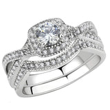 FlameReflection Stainless Steel Rings for Women Infinity Wedding Set Round CZ Cubic Zirconia Halo Engagement Bridal Jewelry Set Size 6