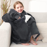 Touchat Wearable Blanket Hoodie for Kids & Teens 6-13 Year Old, Oversized Sherpa Fleece Sweatshirt with Pocket, Soft Cozy Hooded Blankets Christmas Birthday Gift for Boys and Girls, Grey