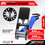 XSTRAP STANDARD Ratchet Tie Down Straps 4 Pk 10 Ft- 300 Lbs Load Cap- 900 Lbs Break Strength-Cargo Straps for UTV, ATV, Pickup,Truck, Moving Appliances, Lawn Equipment, Blue