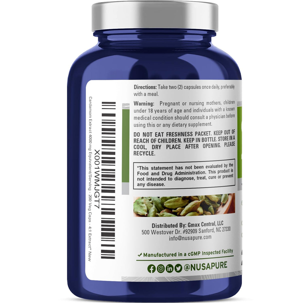 NusaPure Cardamom 4:1 Extract, 1000 mg Equivalent to 4,000mg 200 Vegetarian Capsules (Non-GMO, Vegan)