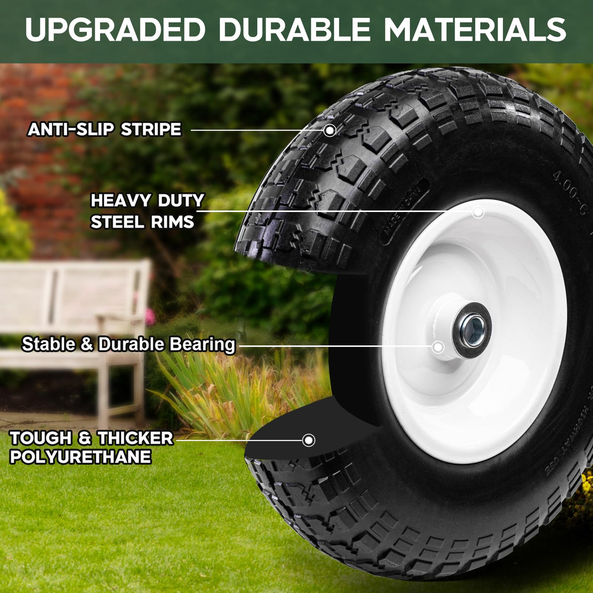 Taifa 4 PCS 13 Inch Solid Flat Free Replacement Tires and Wheels 4.00-6 with 5/8'' Bearing and 2.17'' Offset Hub, Air Less Wheel for Wheelbarrow/Wagon/Hand Truck/Trolley/Garden Scooter etc.