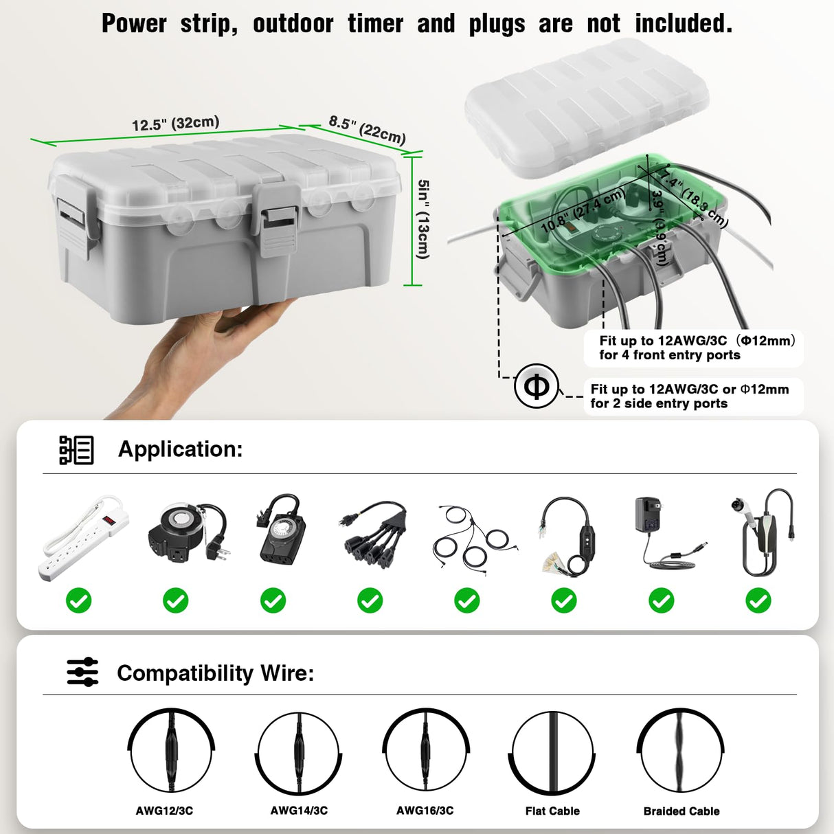 Flemoon Large Outdoor Electrical Box with Transparent Lid, IP54 Waterproof Box with Clear Cover, Weatherproof Extension Cord Cover for Photocell Light Sensor Timer, Power Strip, Outlet, Plug, Socket