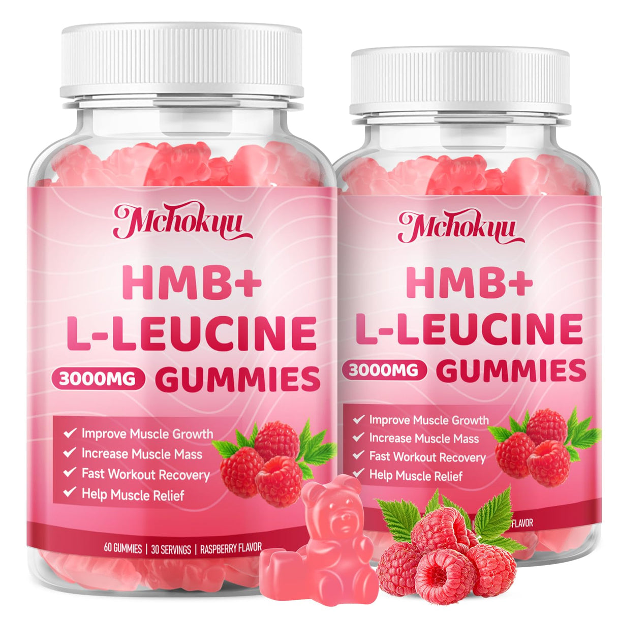 HMB and Leucine Gummies 3000mg, Leucine Amino Acid HMB Supplements for Men & Women for Muscle Growth, Muscle Relief and Workout Recovery, Sugar Free Vegan Non-GMO, Raspberry Flavor, 120 Count