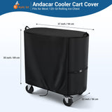 Andacar Cooler Cart Cover for Permasteel 120-Qt Rolling Ice Chest, Waterproof Ice Chest Cart Cover Patio Cooler Covers Outdoor - 37.4"L×21.7"W×35"H, Black