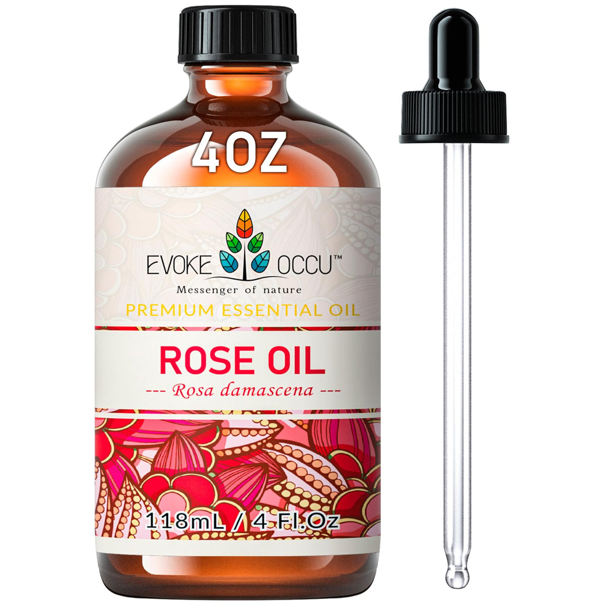 EVOKE OCCU Rose Essential Oil for Skin Care, Relaxation, Home Cleaning, Add to Diffuser and Spary, DIY Candle and Soap - 4 Fl Oz