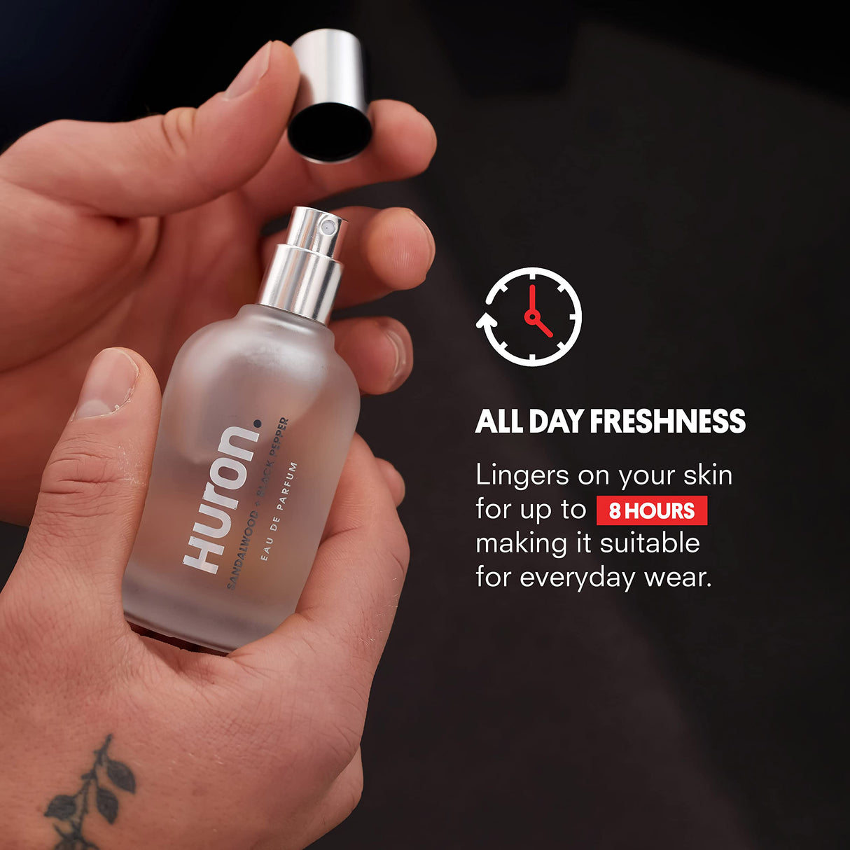 Huron Eau de Parfum - Everyday Fragrance for Men - Clean & Woody Scent of Sandalwood, Black Pepper, Cedarwood, & Amber - Long Lasting Men's Cologne - Safe, Clean Ingredients - 1.7 Fl. Oz.