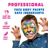 Bowitzki Face Paint Kit Professional Split Cake Face Painting Set For Kids Adults 12x10 gm with Stencil One Stroke Non Toxic Rainbow Flora Dolphin Unicorn Flame Body Paint Halloween Christmas Makeup