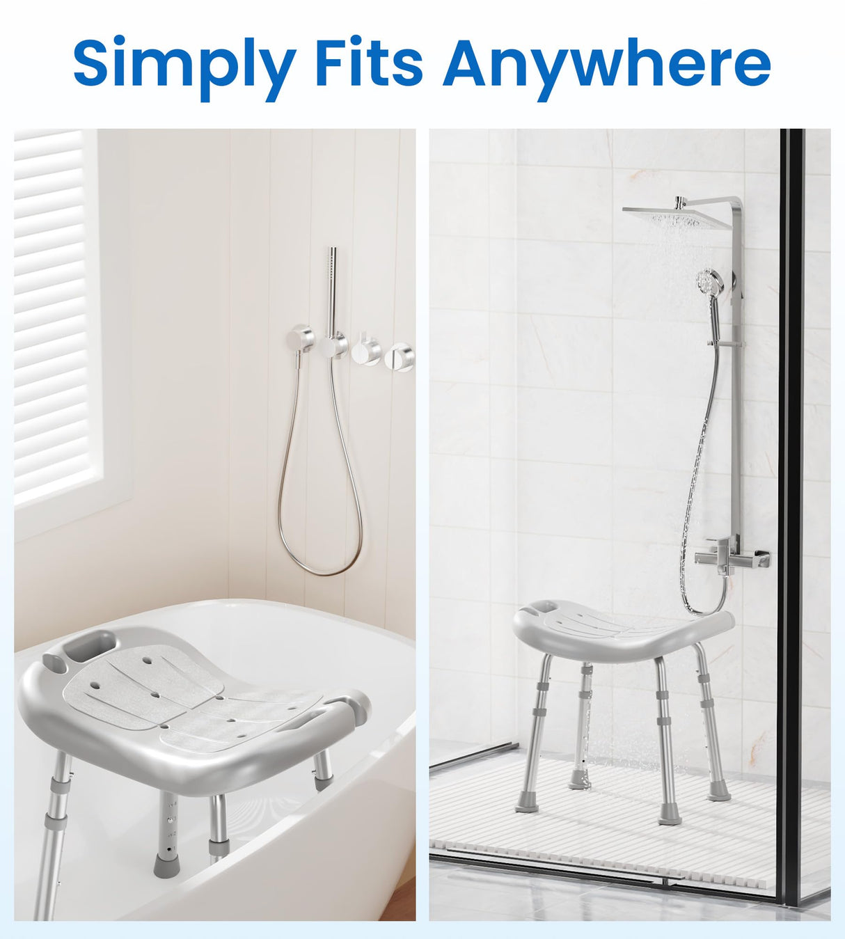 HOMLAND Shower Chair for Inside Shower, FSA/HSA Eligible, Adjustable Shower Stool with Strong Non-Slip Feet, 350 lbs Shower Seat for Inside Tub, Bench Bath Chair for Elderly and Disabled, Grey