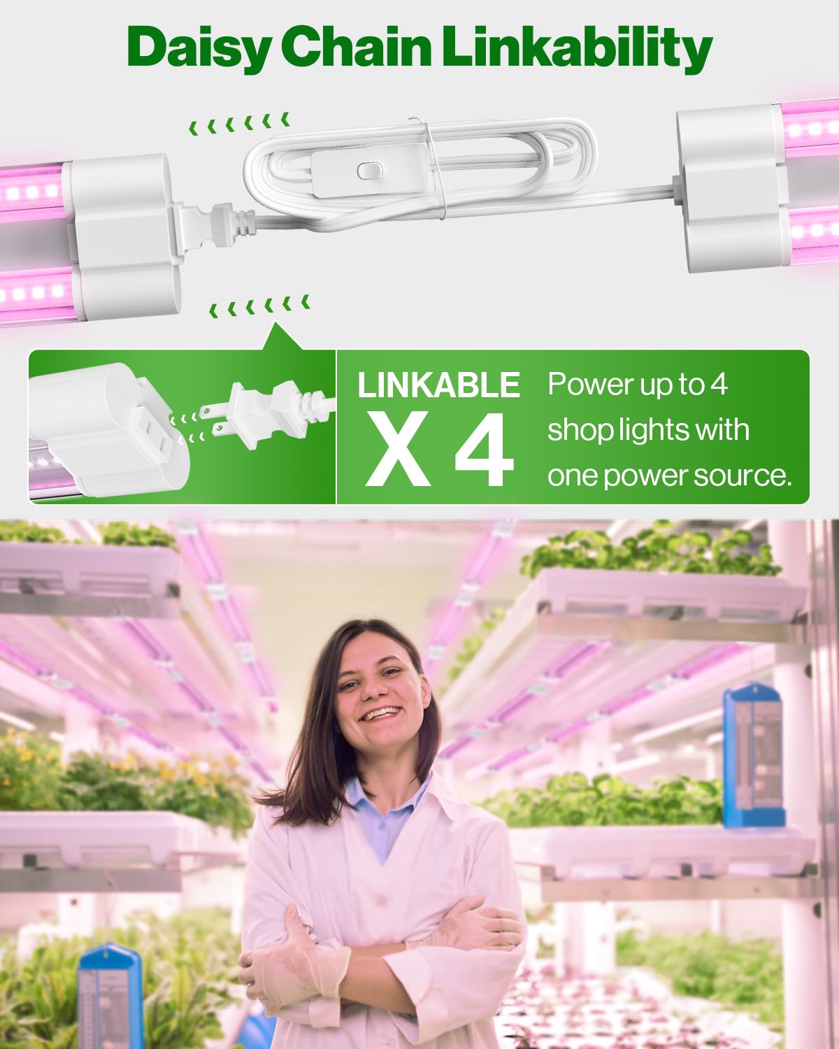 Sunco 3ft Grow Light LED, 30W, Full Spectrum, for Seed Starting, Seedling, Indoor Plants, Plug in Suspended Fixture, Link Up to 5, Inline Switch, UL/ETL 4 Pack.