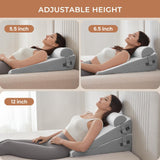 Sasttie Wedge Pillow, Bed Wedge Pillow Set for After Surgery, Acid Reflux and Sleeping, 3-Piece Detachable Design, Adjustable Height, White & Dark Grey
