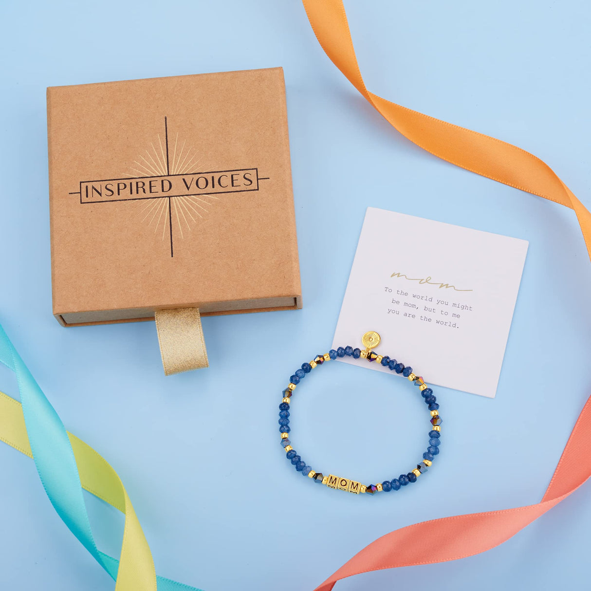 INSPIRED VOICES Inspirational Bracelets for Women, Mom, Gold Plated, Blue