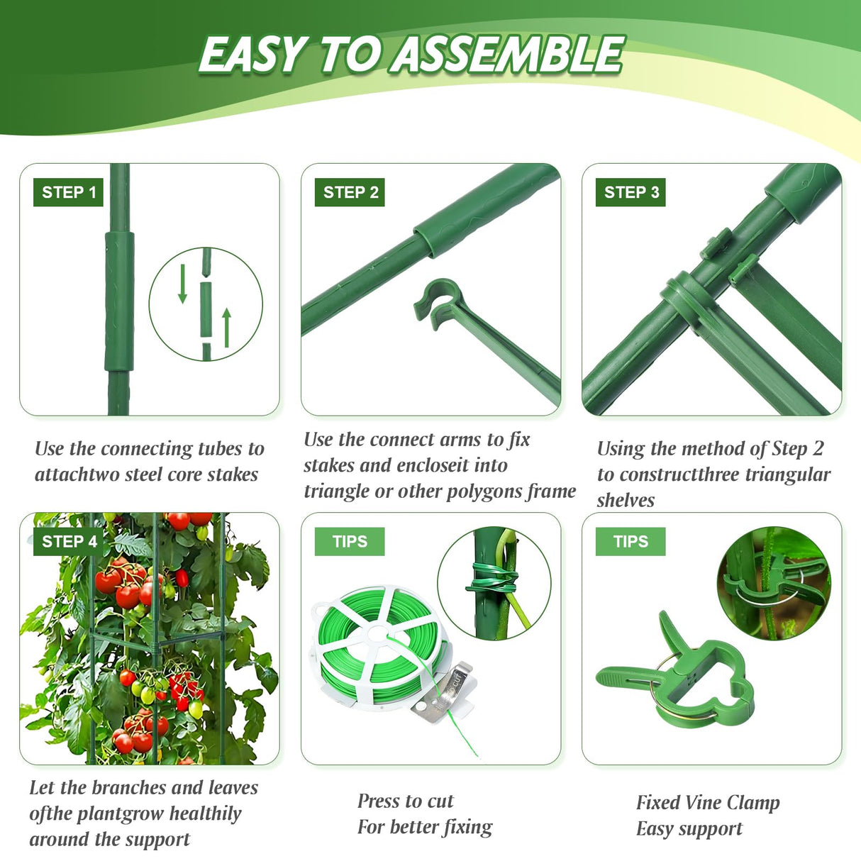 6 Pack Tomato Cage for Garden & Pots, Rust-Resistant Metal Plant Support