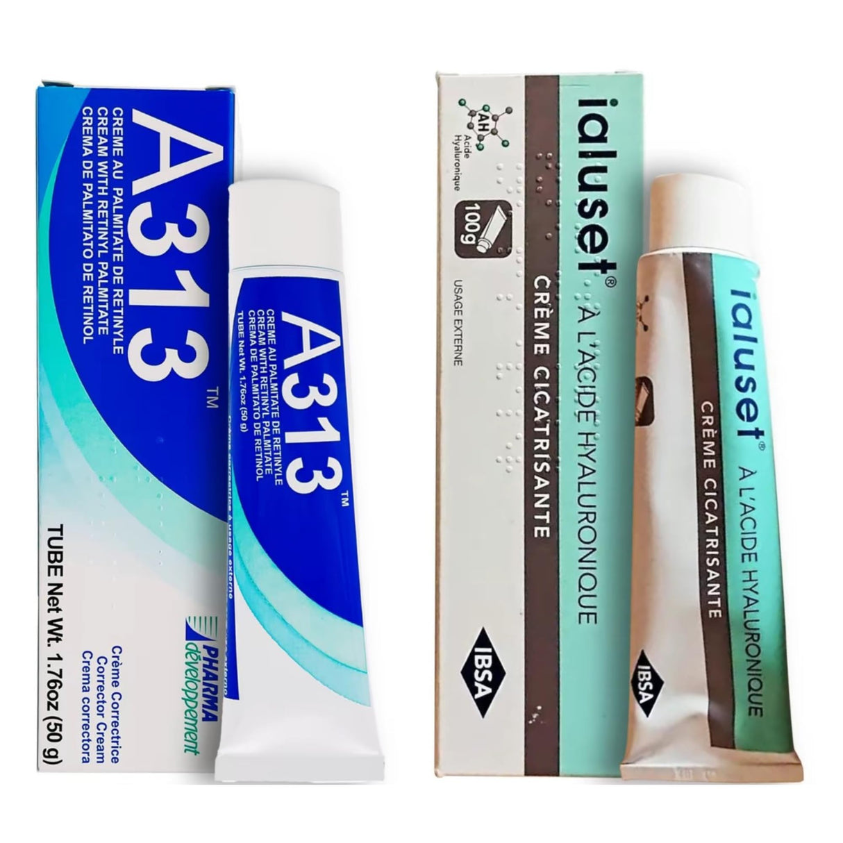 A313 Retinol Cream + Ialuset Hyaluronic Acid Cream Bundle – French Pharmacy Anti-Aging Skincare Duo for Wrinkles, Hydration, Collagen Support, Acne, and Radiant Skin – Vitamin A & HA Night Cream Set