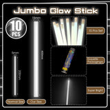 Lewtemi 10 Pcs Large Glow Sticks Big Giant Jumbo Halloween Christmas Emergency Light Stick for Camping Accessories, Survival Kit(White,16 Inch)
