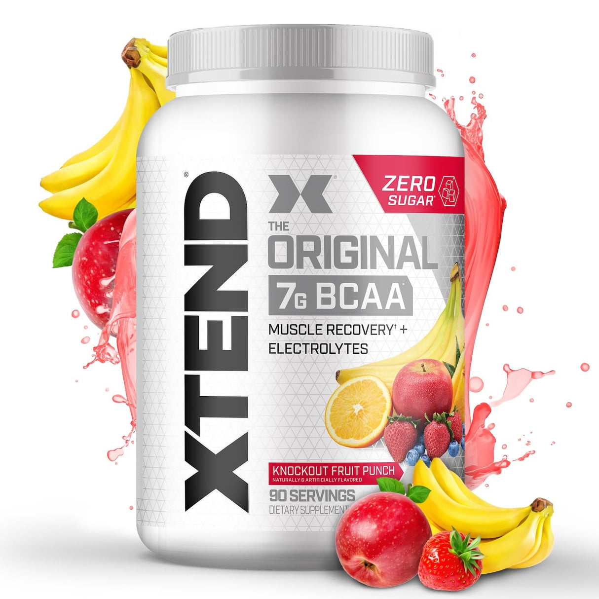 XTEND Original BCAA Powder Knockout Fruit Punch | Sugar Free Post Workout Muscle Recovery Drink with Amino Acids | 7g BCAAs for Men & Women | 90 Servings