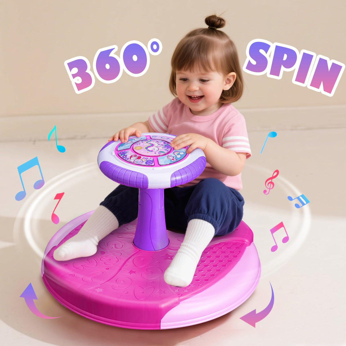 VROGTIK Sit and Spin Toys for Toddlers 1-3 Girls, 360° Toddler Spinning Seat with LED Lights and Music Christmas Birthday Gift for 1 2 3 Years Old Girl Sensory Toys Toddler Activities