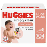 Huggies Simply Clean Fresh Scent Baby Wipes, 11 Flip-Top Packs (704 Wipes Total), Packaging May Vary
