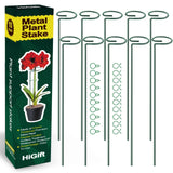 HiGift 10 Pack 17 inches Plant Support Plant Stakes with 20 Pcs Plant Clips, Metal Garden Single Stem Flower Support Stick Plant Cage Support Ring for Amaryllis Orchid Peony Rose Tomato